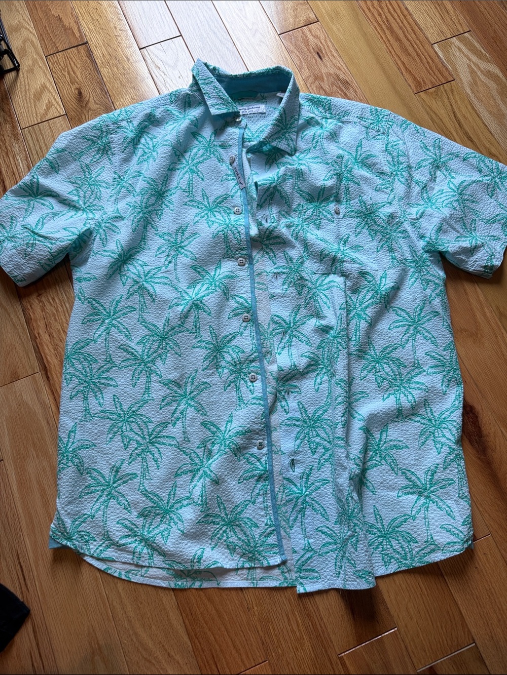 Tommy Bahama Aqua Palm-Print Short Sleeve Button-Up Shirt Size L